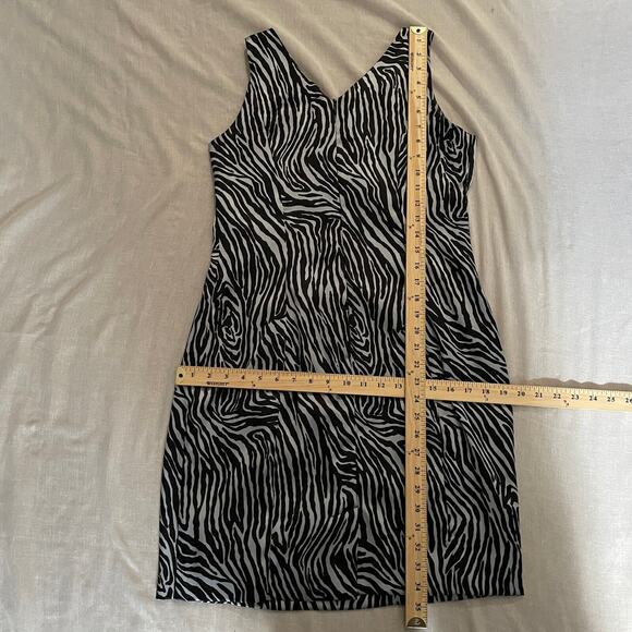 Vintage 90s Dress Size 10 Black Silver Zebra Animal Print Going Out Party Y2K - Picture 12 of 13